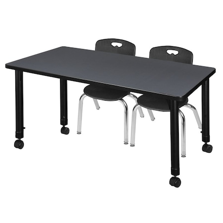 Regency Regency Kee 48 x 24 in. Mobile Adjustable Classroom Table- Grey & 2 Andy 12 in. Stack Chairs- Black MT4824GYAPCBK45BK